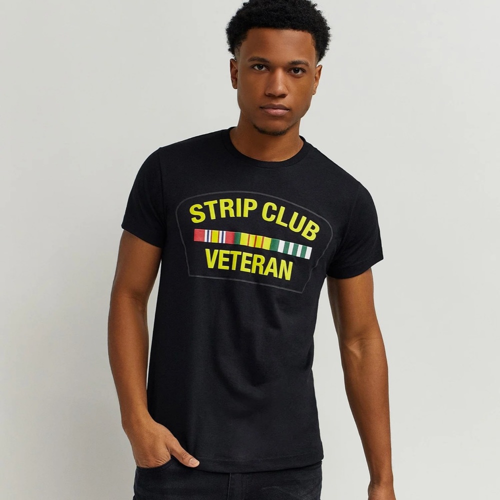 •Strip Club Veteran• Graphic Black Crew Neck T-Shirt